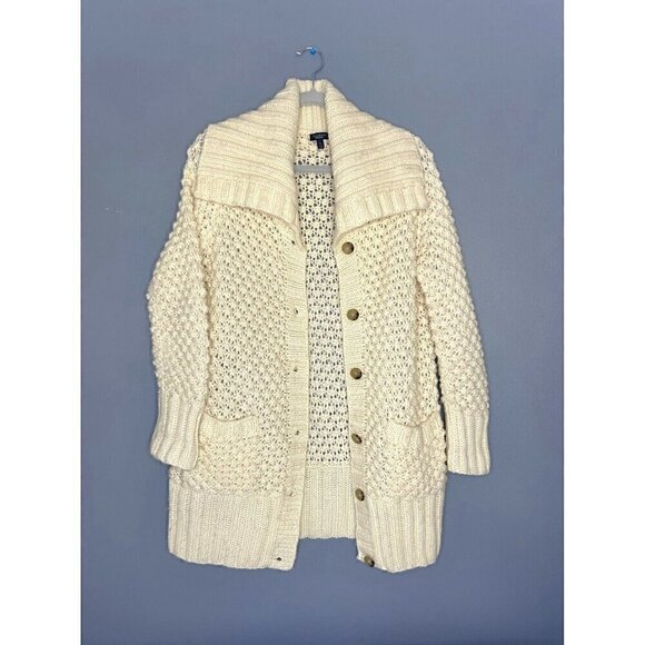 Talbots Crochet Cardigan Sweater M Chunky Knit Alpaca  Shawl Collar Cottagecore - Picture 5 of 7